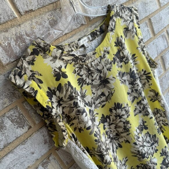 J. Crew Sleeveless Eyelet Cotton Back Floral Silk Front Blouse Women's Size 8 - Picture 5 of 8